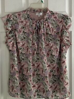 Shannon Ford New York Lightweight Floral Ruffle Sleeve Blouse , XL